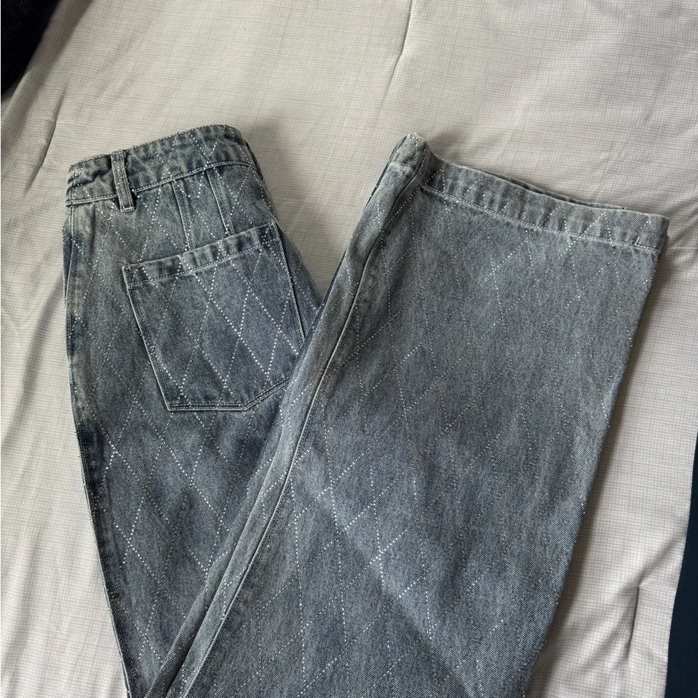NEW House of Harlow Rhinestone Wide Leg Jeans | Size 4 (27) | light blue - Picture 9 of 13